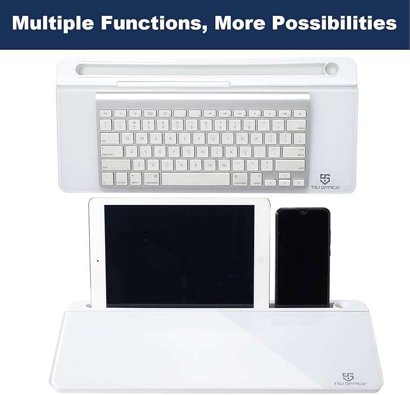 TSJ OFFICE Small Desktop Whiteboard -Glass Dry Erase Board Computer Keyboard Stand White Board Surface Pad with Drawer, Desk Organizers with Accessories for Office, Home, School Supplies - White - Image 5