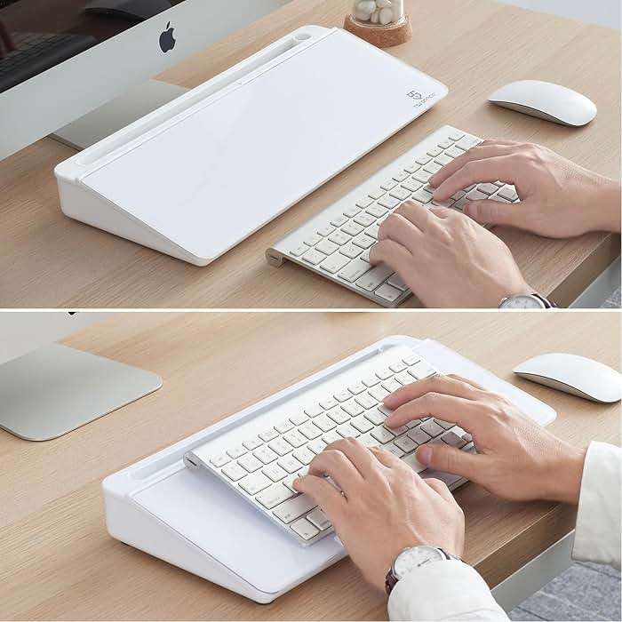 TSJ OFFICE Small Desktop Whiteboard -Glass Dry Erase Board Computer Keyboard Stand White Board Surface Pad with Drawer, Desk Organizers with Accessories for Office, Home, School Supplies - White - Image 7
