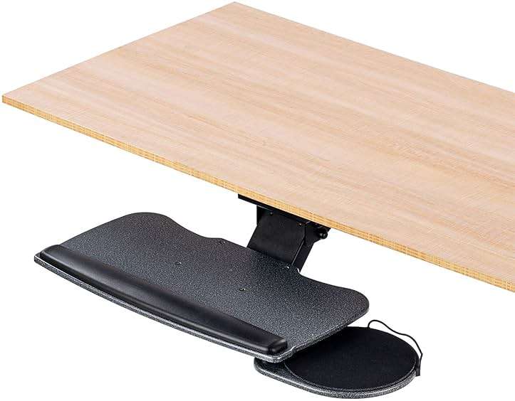 FERSGO Under Desk Keyboard Tray, 20" x 11" Tray, 17.75" Track, One Knob Control, Undermount Sliding Computer Keyboard and Mouse Tray with Wrist Rest, Swivels 360° with Adjustable Height and ±15° Tilt - Image 1
