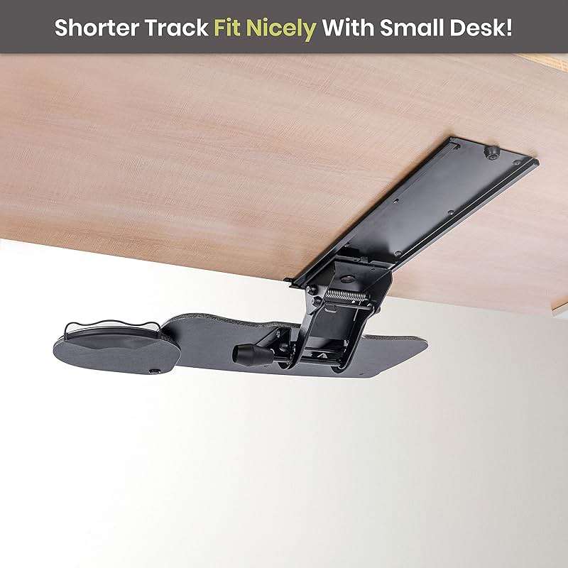 FERSGO Under Desk Keyboard Tray, 20" x 11" Tray, 17.75" Track, One Knob Control, Undermount Sliding Computer Keyboard and Mouse Tray with Wrist Rest, Swivels 360° with Adjustable Height and ±15° Tilt - Image 6