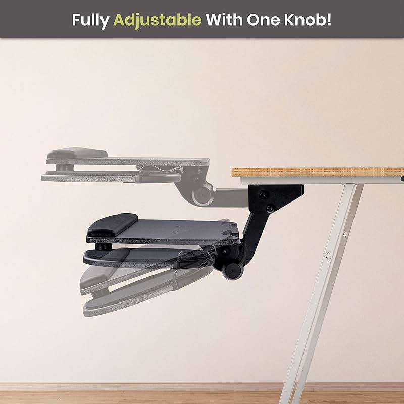 FERSGO Under Desk Keyboard Tray, 20" x 11" Tray, 17.75" Track, One Knob Control, Undermount Sliding Computer Keyboard and Mouse Tray with Wrist Rest, Swivels 360° with Adjustable Height and ±15° Tilt - Image 7