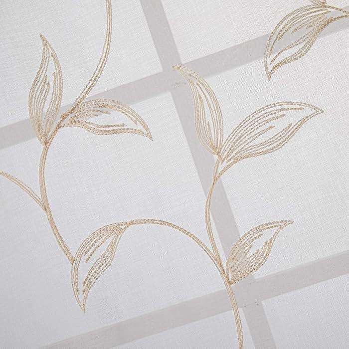 VISIONTEX Sheer Curtains 84 Inches Long 2 Panels Set Cream Beige Embroidered Floral Leaf Pattern Rod Pocket Semi Sheer Voile Window Curtains/Drapes for Bedroom Living Room 54 x 84 Inches - Image 5