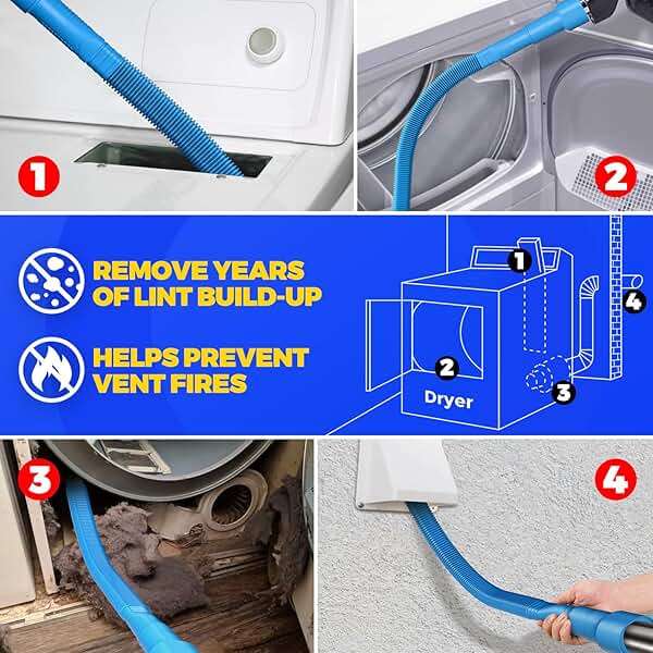 Holikme 2 Pieces Dryer Vent Cleaner Kit, Dryer Lint Vacuum Attachment and Flexible Dryer Lint Brush, Dryer Vent Vacuum Hose Attachment,Blue - Image 4