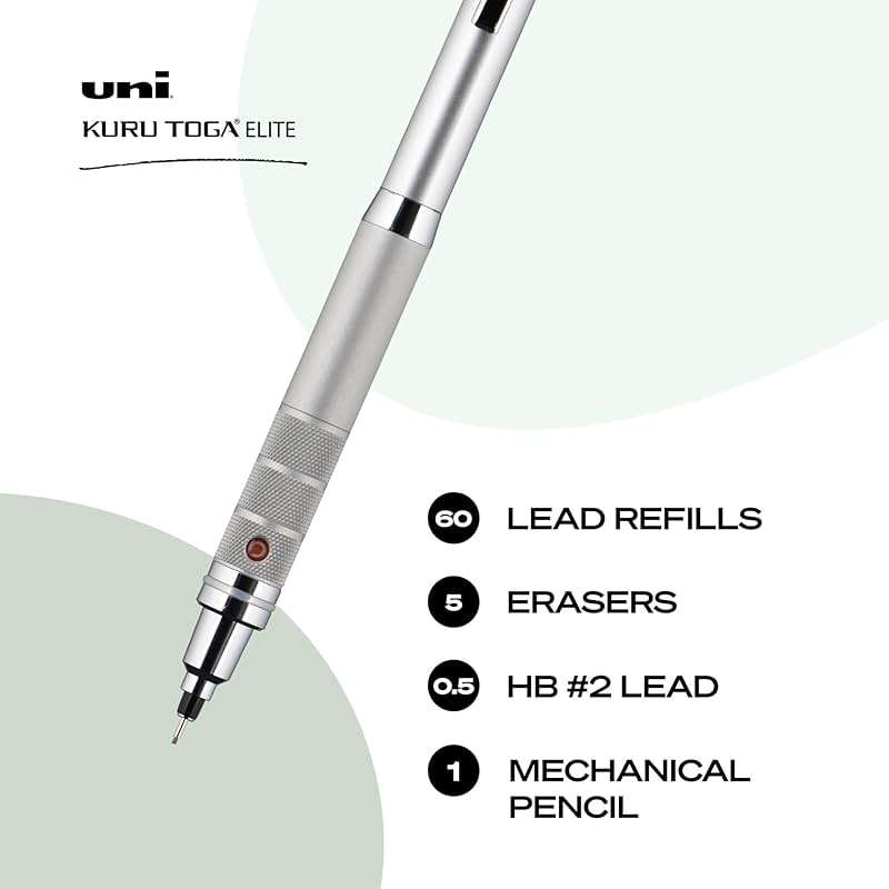 uniball Kuru Toga Elite Mechanical Pencil Starter Kit, 0.5mm, HB #2, Silver Barrel, 1 Pack - Image 2