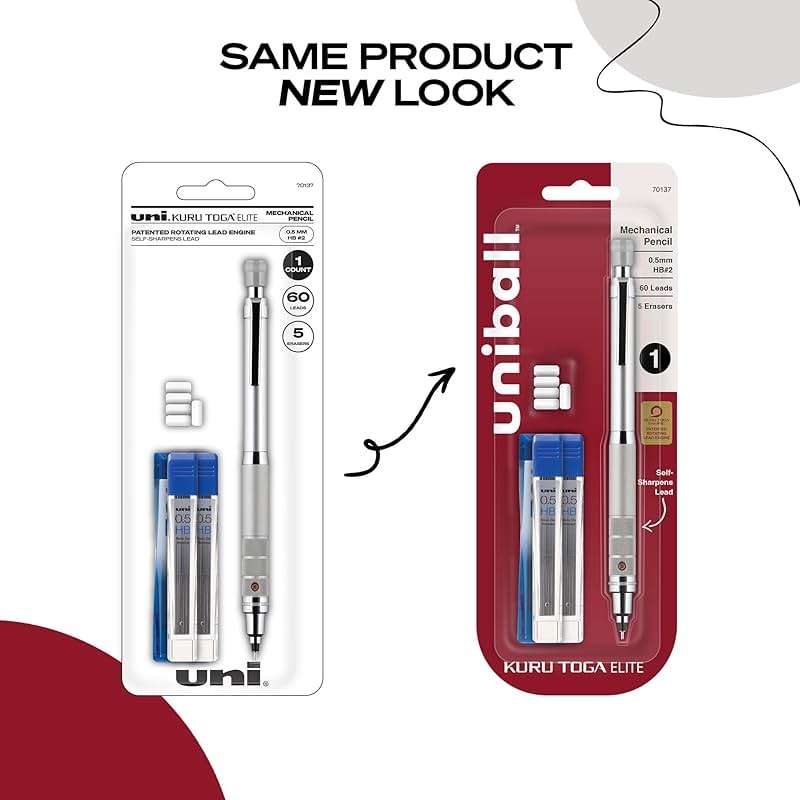 uniball Kuru Toga Elite Mechanical Pencil Starter Kit, 0.5mm, HB #2, Silver Barrel, 1 Pack - Image 4