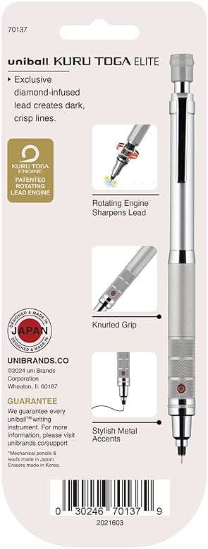 uniball Kuru Toga Elite Mechanical Pencil Starter Kit, 0.5mm, HB #2, Silver Barrel, 1 Pack - Image 8