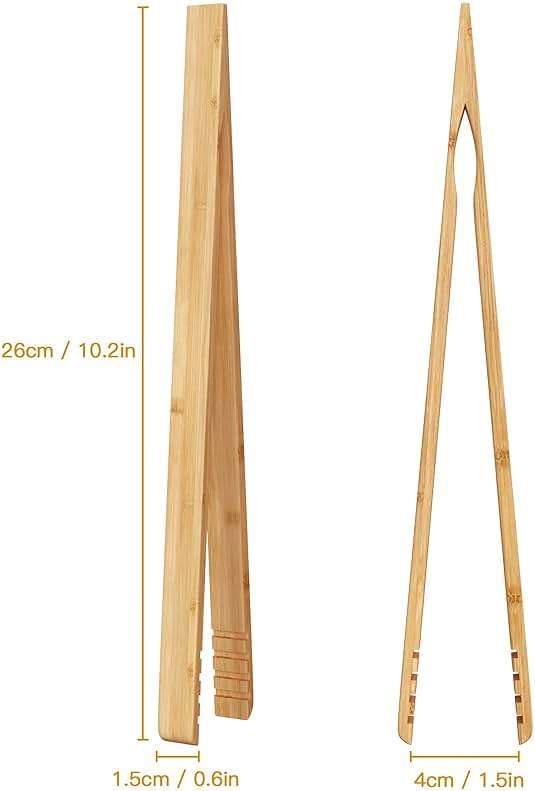 DUJEN 2 Pieces Bamboo Toast Tongs, 10.2 Inches Long Wood Toaster Tongs with Anti-slip Design, Tongs for Cooking with Cooking Oil Coating - Image 3