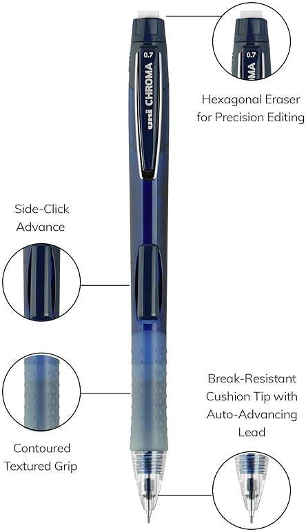 uniball Chroma Mechanical Pencil Starter Kit, 0.7mm, HB #2, Assorted Barrels, 4 Pack - Image 6