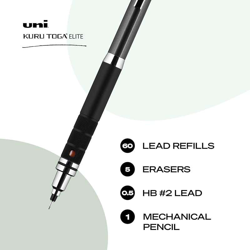 uniball Kuru Toga Elite Mechanical Pencil Starter Kit, 0.5mm, HB #2, Gun Metal Barrel, 1 Pack - Image 2