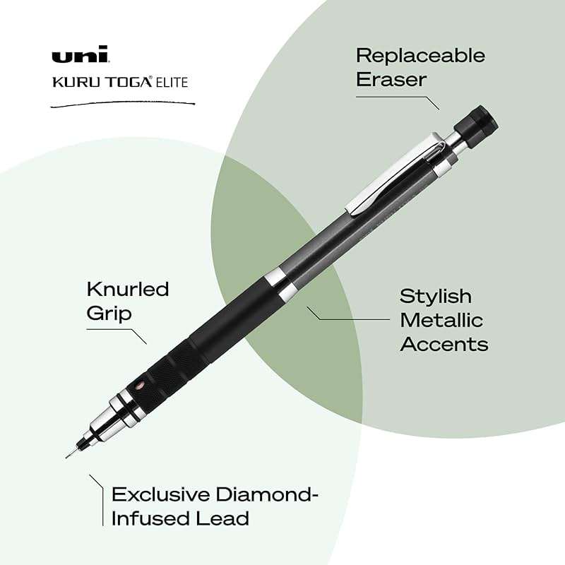 uniball Kuru Toga Elite Mechanical Pencil Starter Kit, 0.5mm, HB #2, Gun Metal Barrel, 1 Pack - Image 3