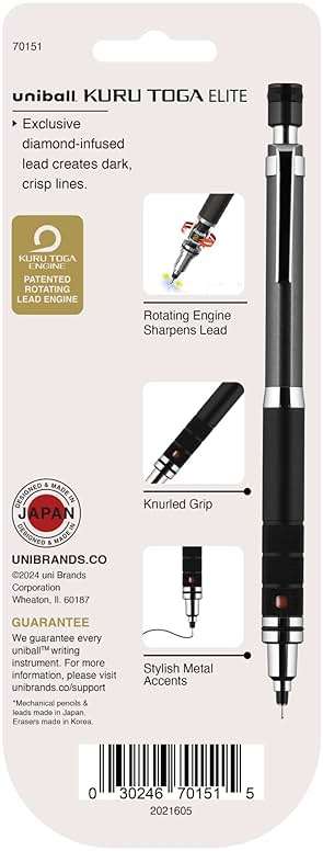 uniball Kuru Toga Elite Mechanical Pencil Starter Kit, 0.5mm, HB #2, Gun Metal Barrel, 1 Pack - Image 7