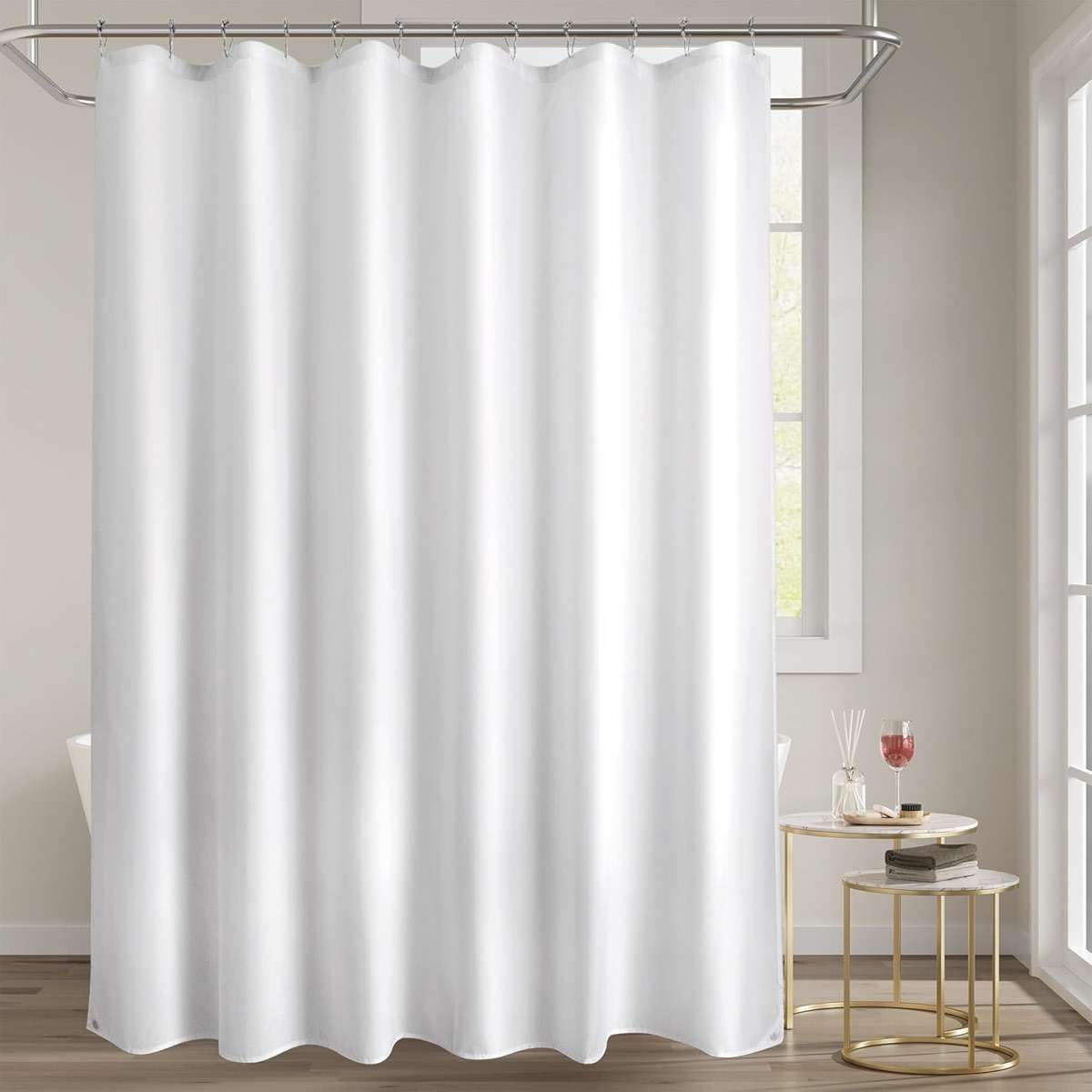 Titanker Waterproof Fabric Shower Curtain Liner Washable, Cloth Shower Liner with Magnets, White Shower Liner Soft Fabric, Lightweight Shower Curtain Liner, 70x72 Inches - Image 2