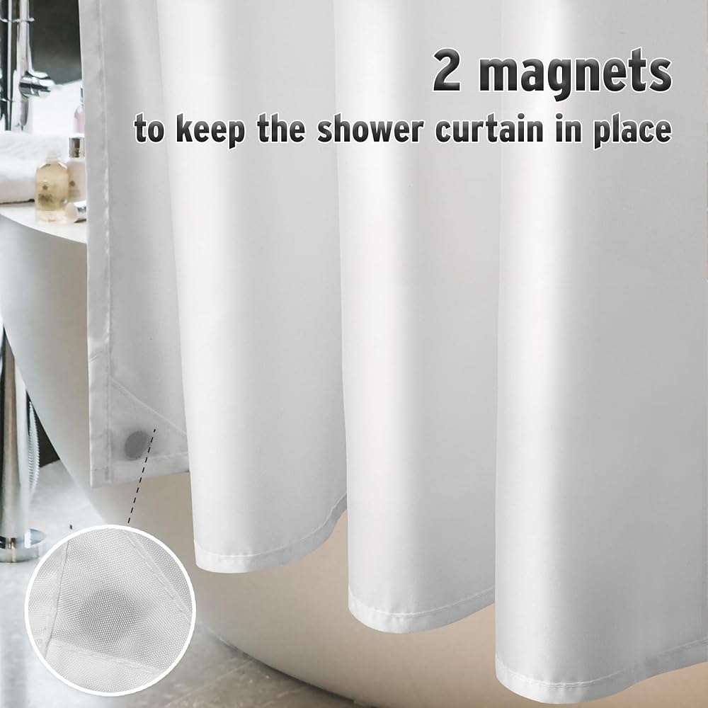 Titanker Waterproof Fabric Shower Curtain Liner Washable, Cloth Shower Liner with Magnets, White Shower Liner Soft Fabric, Lightweight Shower Curtain Liner, 70x72 Inches - Image 6