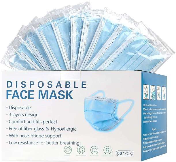 mystcare Disposable Face Mask 50 Pack Individually Packaged Wrapped Protection For Adults 3-layer Filter Safety Face Masks - Image 1