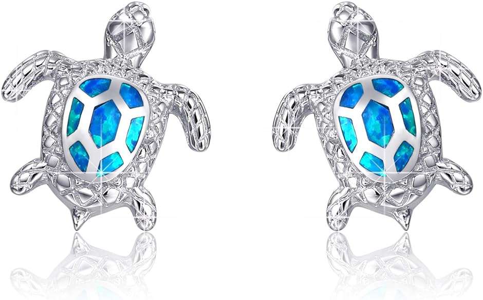 Sterling Silver Blue Opal Sea Turtle Stud Earrings Jewelry Gifts for Women, Hypoallergenic Stud Earrings - Image 1