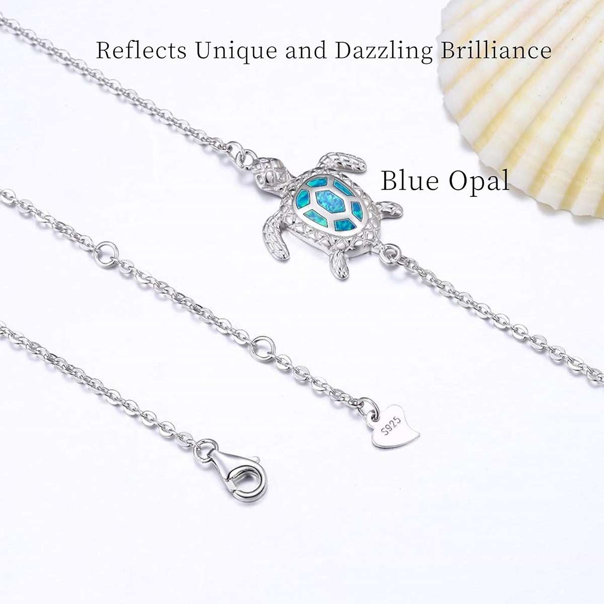 PUPILLEMON Blue Opal Sea Turtle Ankle Sterling Silver Anklet Fine Jewelry for Women Gifts 4 Level Adjustable Anklet (Large Bracelet) - Image 2