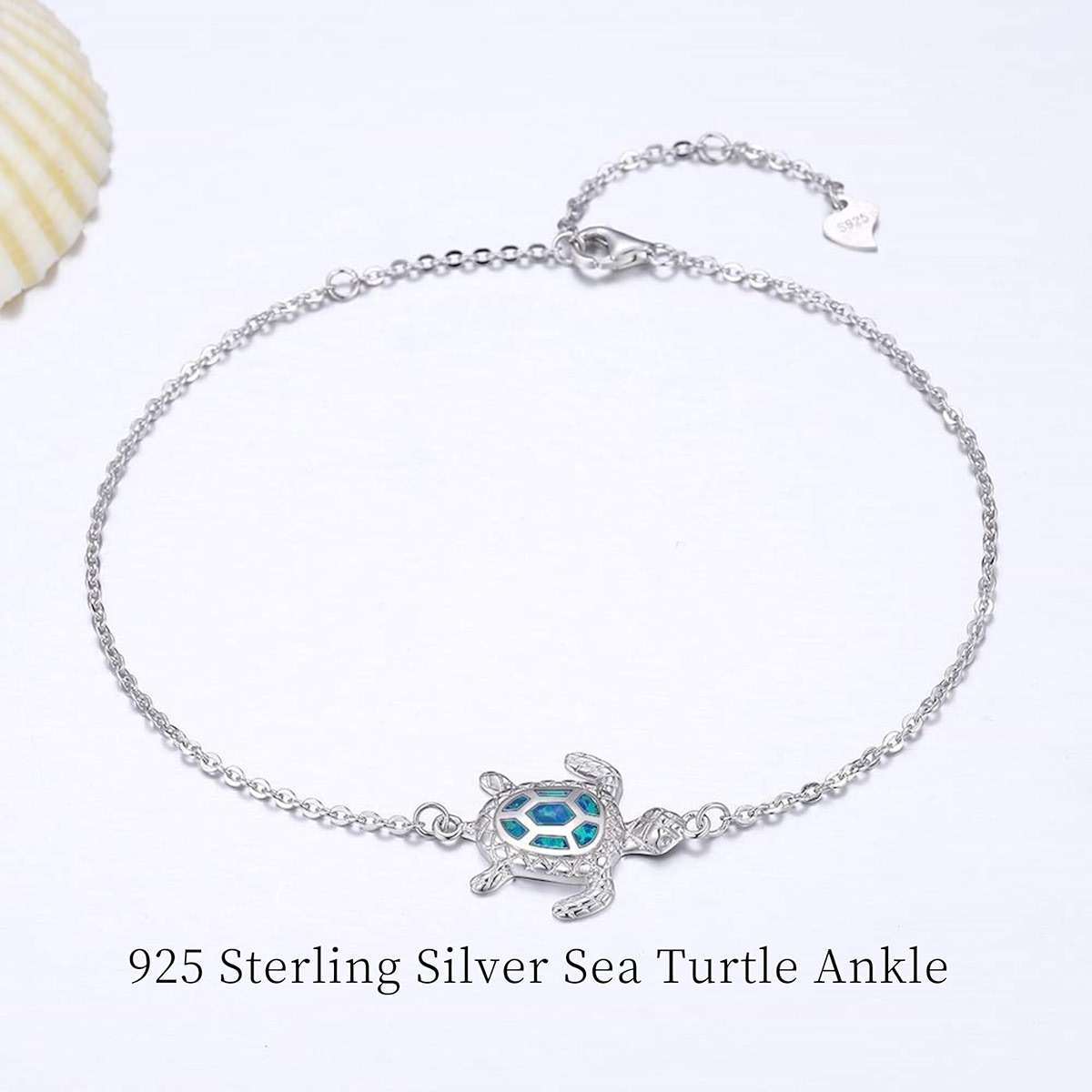 PUPILLEMON Blue Opal Sea Turtle Ankle Sterling Silver Anklet Fine Jewelry for Women Gifts 4 Level Adjustable Anklet (Large Bracelet) - Image 3