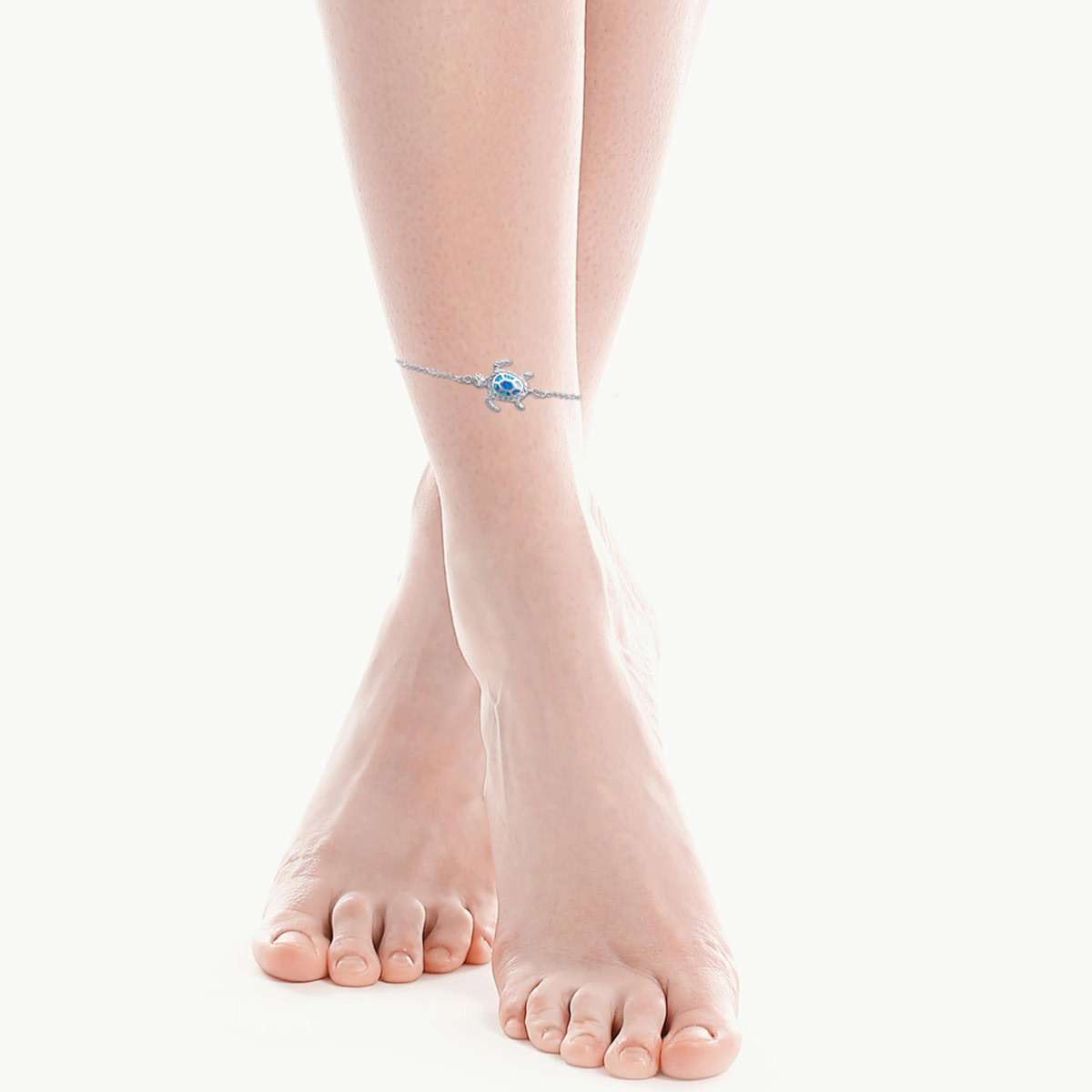 PUPILLEMON Blue Opal Sea Turtle Ankle Sterling Silver Anklet Fine Jewelry for Women Gifts 4 Level Adjustable Anklet (Large Bracelet) - Image 4