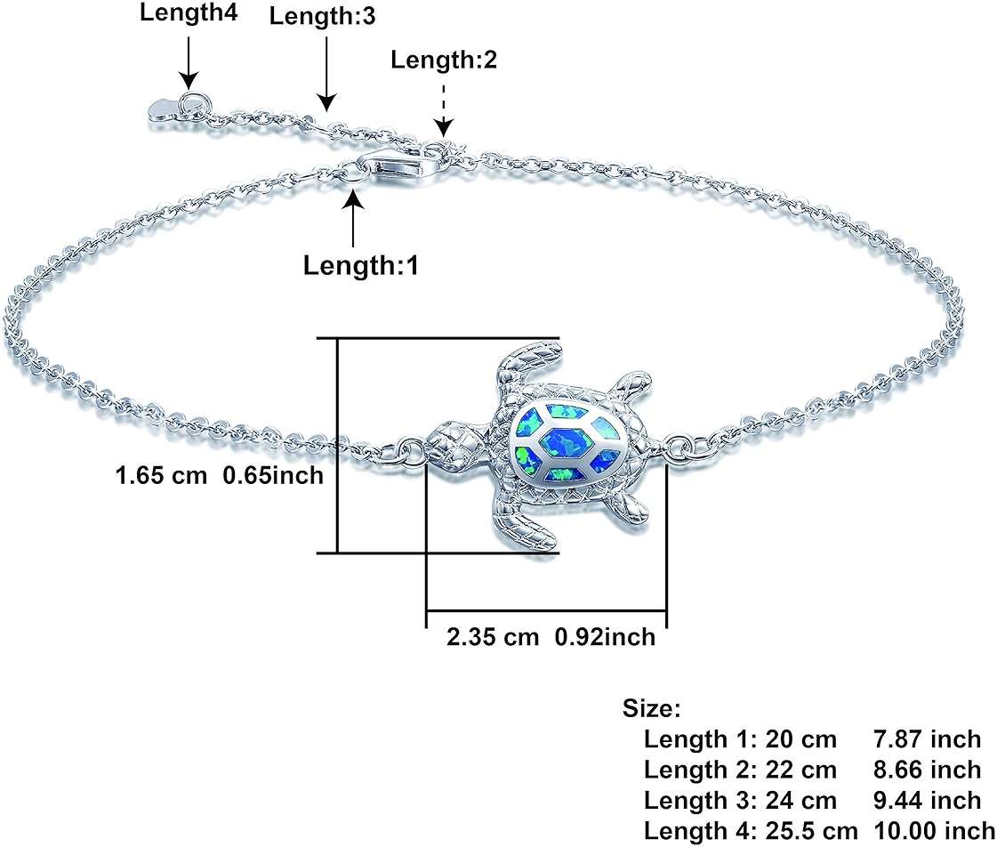 PUPILLEMON Blue Opal Sea Turtle Ankle Sterling Silver Anklet Fine Jewelry for Women Gifts 4 Level Adjustable Anklet (Large Bracelet) - Image 5