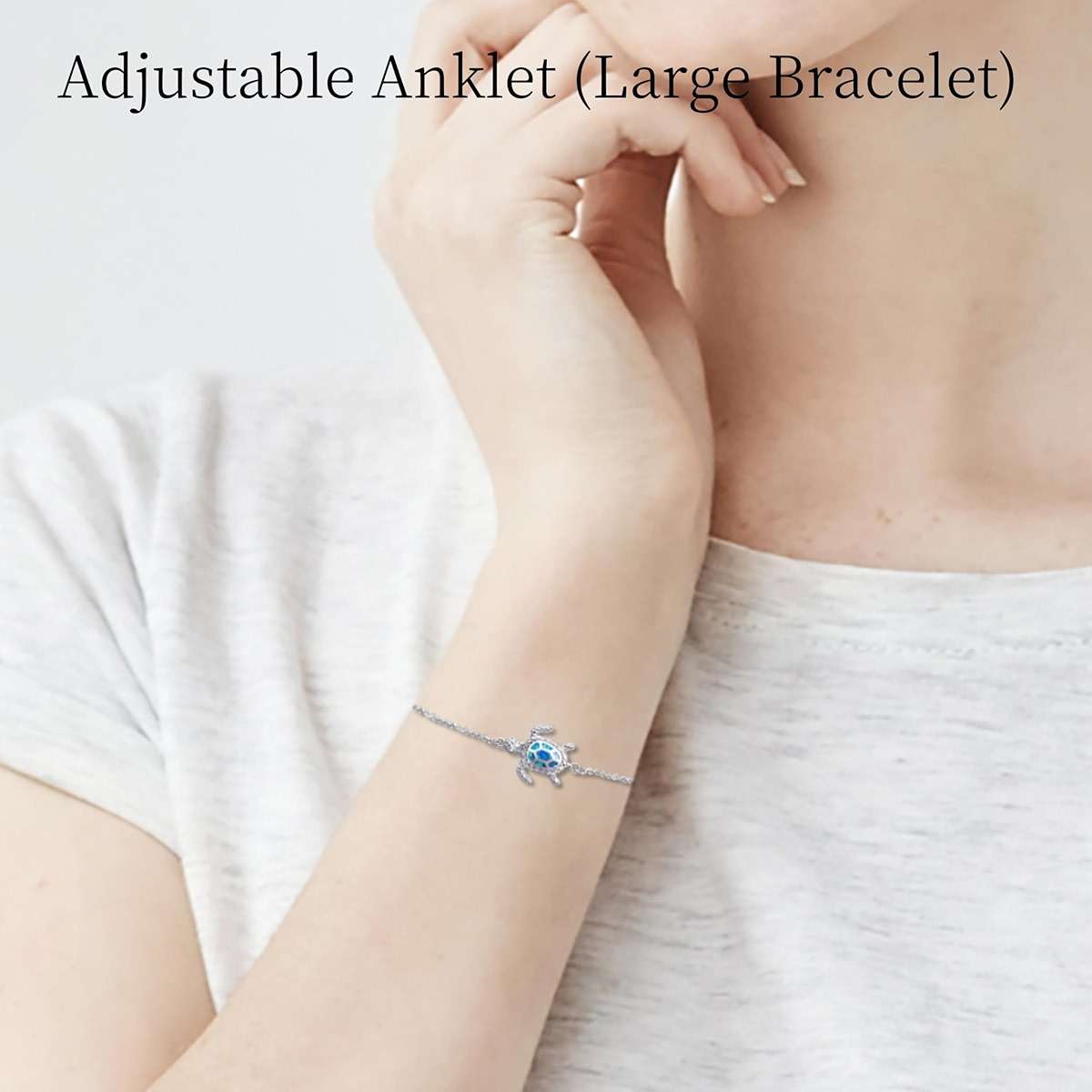 PUPILLEMON Blue Opal Sea Turtle Ankle Sterling Silver Anklet Fine Jewelry for Women Gifts 4 Level Adjustable Anklet (Large Bracelet) - Image 6