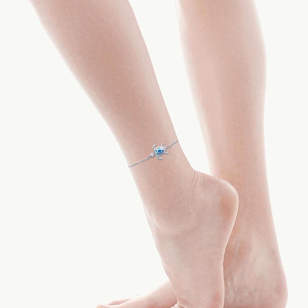 PUPILLEMON Blue Opal Sea Turtle Ankle Sterling Silver Anklet Fine Jewelry for Women Gifts 4 Level Adjustable Anklet (Large Bracelet) - Image 7