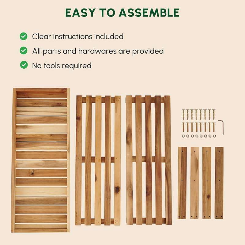 BEEFURNI Wooden Shoe Rack Bench, 3-Tier Wooden Shoe Organizer for Entryway, Aciaca Bench with Shelf, Solid Wood Shoe Storage Bench for Doorway, Hallway, 300 LBS, 1-Year Warranty, Natural Acacia - Image 7