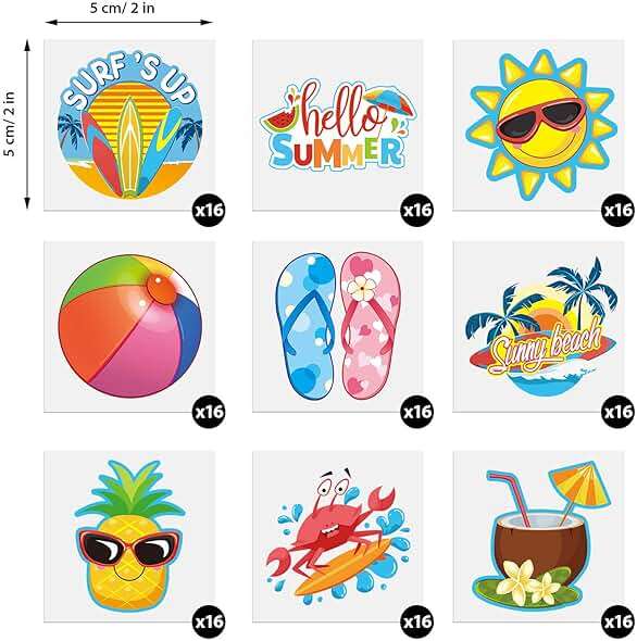 Patelai 144 Pieces Summer Temporary Tattoos Beach Tattoos Hawaiian Luau Party Favors Tropical Waterproof Stickers Hello Summer for Beach Pool Party Decoration Supplies, 9 Styles - Image 2