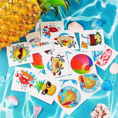 Patelai 144 Pieces Summer Temporary Tattoos Beach Tattoos Hawaiian Luau Party Favors Tropical Waterproof Stickers Hello Summer for Beach Pool Party Decoration Supplies, 9 Styles - Image 4