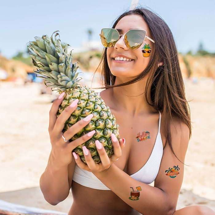 Patelai 144 Pieces Summer Temporary Tattoos Beach Tattoos Hawaiian Luau Party Favors Tropical Waterproof Stickers Hello Summer for Beach Pool Party Decoration Supplies, 9 Styles - Image 5