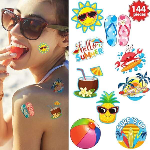 Patelai 144 Pieces Summer Temporary Tattoos Beach Tattoos Hawaiian Luau Party Favors Tropical Waterproof Stickers Hello Summer for Beach Pool Party Decoration Supplies, 9 Styles - Image 7