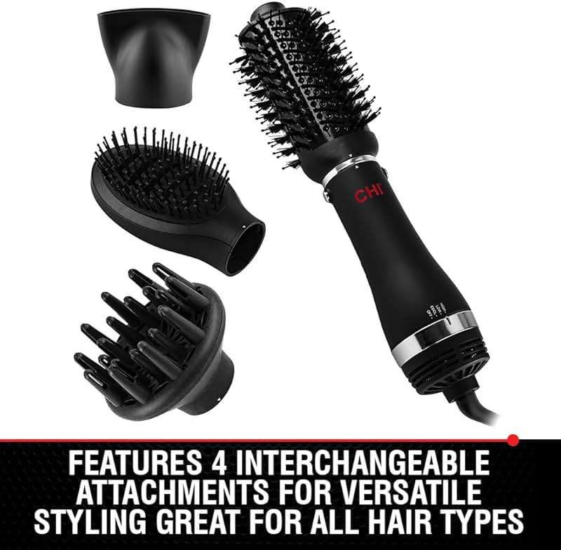 CHI Volumizer 4-in-1 Blowout Brush Hair Dryer, Multi-Attachment Ceramic Ionic Styling Tool, Preserves Natural Hair Moisture for Easy Styling, Frizz Control & Shine, Includes 4 Attachments,1000W, Black - Image 2