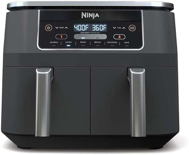 Ninja DZ201 Foodi 8 Quart 6-in-1 DualZone 2-Basket Air Fryer with 2 Independent Frying Baskets, Match Cook & Smart Finish to Roast, Broil, Dehydrate & More for Quick, Easy Meals, Grey - Image 1