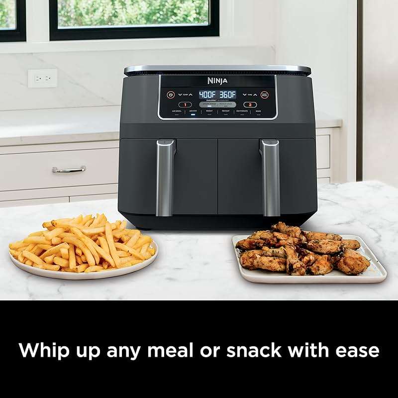 Ninja DZ201 Foodi 8 Quart 6-in-1 DualZone 2-Basket Air Fryer with 2 Independent Frying Baskets, Match Cook & Smart Finish to Roast, Broil, Dehydrate & More for Quick, Easy Meals, Grey - Image 2