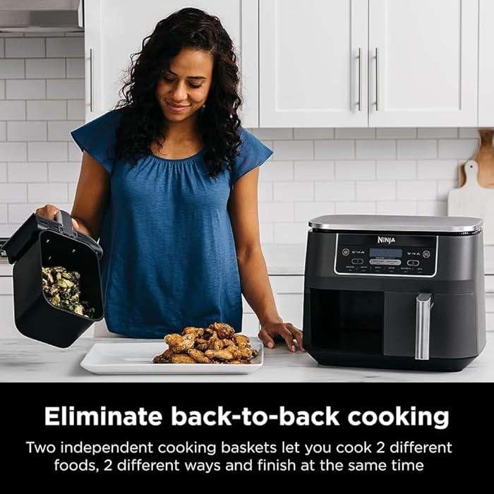 Ninja DZ201 Foodi 8 Quart 6-in-1 DualZone 2-Basket Air Fryer with 2 Independent Frying Baskets, Match Cook & Smart Finish to Roast, Broil, Dehydrate & More for Quick, Easy Meals, Grey - Image 3