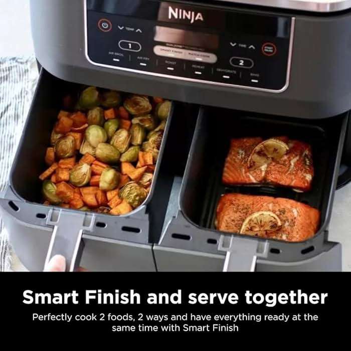 Ninja DZ201 Foodi 8 Quart 6-in-1 DualZone 2-Basket Air Fryer with 2 Independent Frying Baskets, Match Cook & Smart Finish to Roast, Broil, Dehydrate & More for Quick, Easy Meals, Grey - Image 6