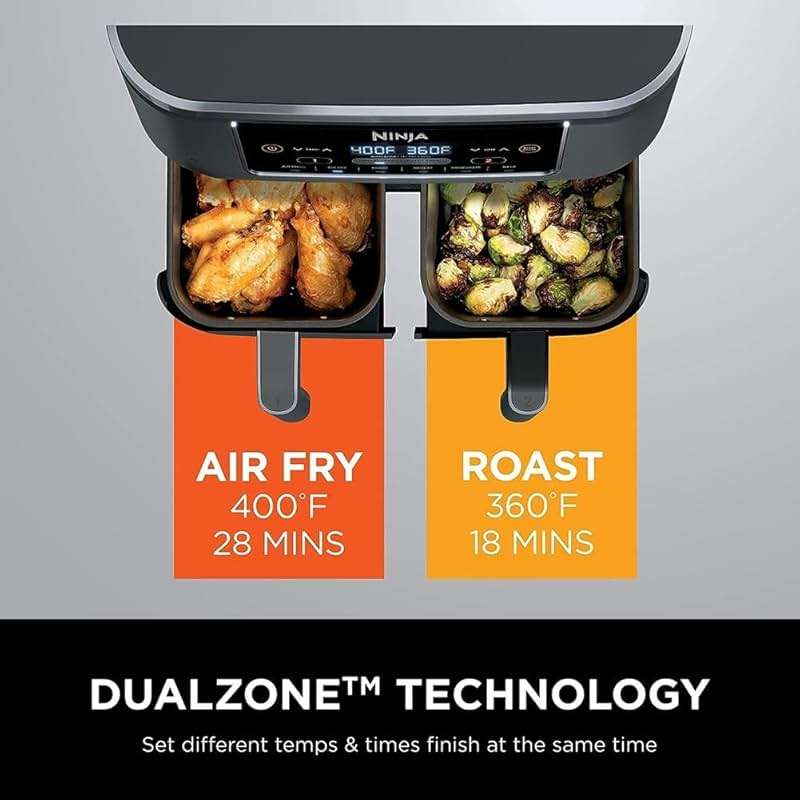 Ninja DZ201 Foodi 8 Quart 6-in-1 DualZone 2-Basket Air Fryer with 2 Independent Frying Baskets, Match Cook & Smart Finish to Roast, Broil, Dehydrate & More for Quick, Easy Meals, Grey - Image 7