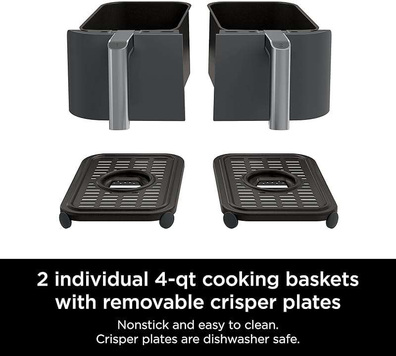 Ninja DZ201 Foodi 8 Quart 6-in-1 DualZone 2-Basket Air Fryer with 2 Independent Frying Baskets, Match Cook & Smart Finish to Roast, Broil, Dehydrate & More for Quick, Easy Meals, Grey - Image 9