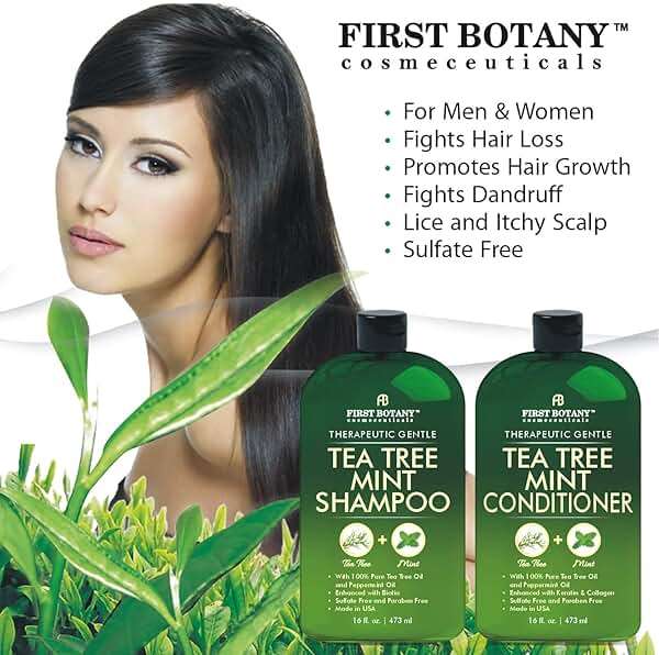 First Botany Tea Tree Mint Shampoo & Conditioner for Men & Women - Pure Tea Tree & Peppermint Oil - Fights Hair Loss, Dandruff, Lice & Itchy Scalp, Promotes Hair Growth - Sulfate Free - 16 Fl Oz x 2 - Image 2