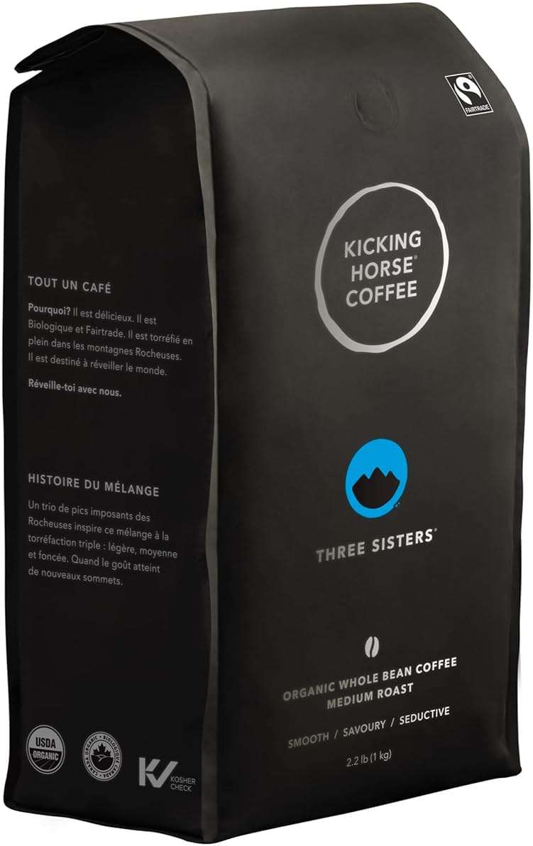 Kicking Horse Coffee Three Sisters, Medium Roast, Whole Bean, Certified Organic, Fairtrade, Kosher, Black, 35.2 Oz, Pack of 6 - Image 1