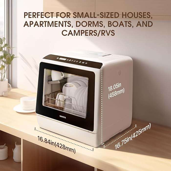 NOVETE Portable Countertop Dishwashers, Compact Dishwashers with 5L Built-in Water Tank & Inlet Hose, 5 Washing Programs, Baby Care, Air-Dry Function and LED Light for Small Apartments - Image 2