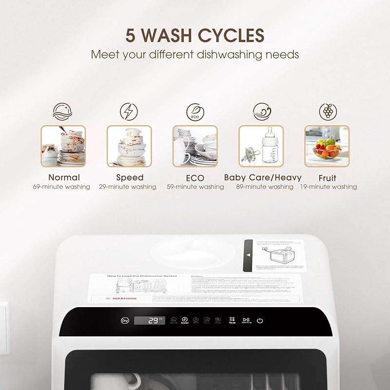 NOVETE Portable Countertop Dishwashers, Compact Dishwashers with 5L Built-in Water Tank & Inlet Hose, 5 Washing Programs, Baby Care, Air-Dry Function and LED Light for Small Apartments - Image 3