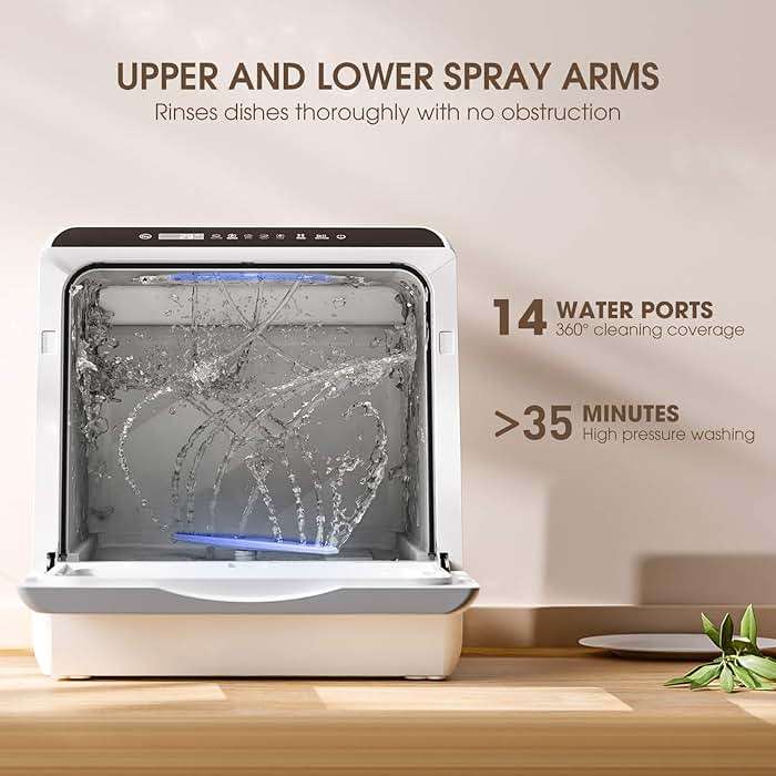NOVETE Portable Countertop Dishwashers, Compact Dishwashers with 5L Built-in Water Tank & Inlet Hose, 5 Washing Programs, Baby Care, Air-Dry Function and LED Light for Small Apartments - Image 4