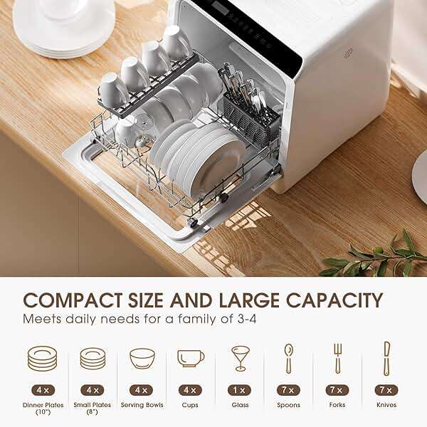 NOVETE Portable Countertop Dishwashers, Compact Dishwashers with 5L Built-in Water Tank & Inlet Hose, 5 Washing Programs, Baby Care, Air-Dry Function and LED Light for Small Apartments - Image 7