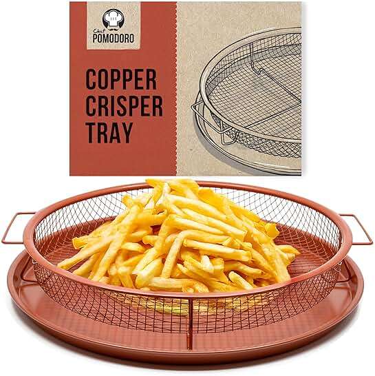 Chef Pomodoro Crisper Basket and Tray Set -2 Pieces, Large Plate for Oven with Air Fryer Option, Oil-Free Cookware Pan, Full Size Oven and Air Fryer Accessories for Any Kitchen, 12.2 inches (Copper) - Image 1