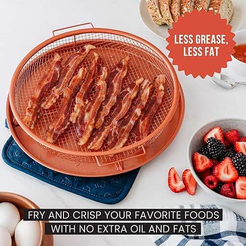 Chef Pomodoro Crisper Basket and Tray Set -2 Pieces, Large Plate for Oven with Air Fryer Option, Oil-Free Cookware Pan, Full Size Oven and Air Fryer Accessories for Any Kitchen, 12.2 inches (Copper) - Image 4
