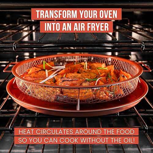Chef Pomodoro Crisper Basket and Tray Set -2 Pieces, Large Plate for Oven with Air Fryer Option, Oil-Free Cookware Pan, Full Size Oven and Air Fryer Accessories for Any Kitchen, 12.2 inches (Copper) - Image 5