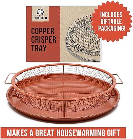 Chef Pomodoro Crisper Basket and Tray Set -2 Pieces, Large Plate for Oven with Air Fryer Option, Oil-Free Cookware Pan, Full Size Oven and Air Fryer Accessories for Any Kitchen, 12.2 inches (Copper) - Image 7
