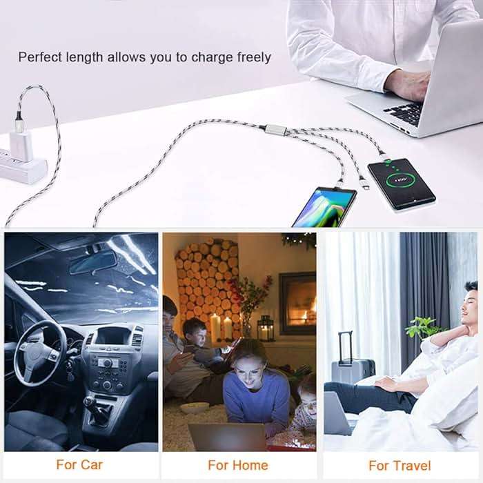 Multi Charging Cable, 5ft 3Pack Multi Charger Cable Nylon Braided Multiple USB Universal 3 in 1 Charging Cord Adapter with Type-C, Micro USB Port Connectors for Cell Phones and More - Image 7