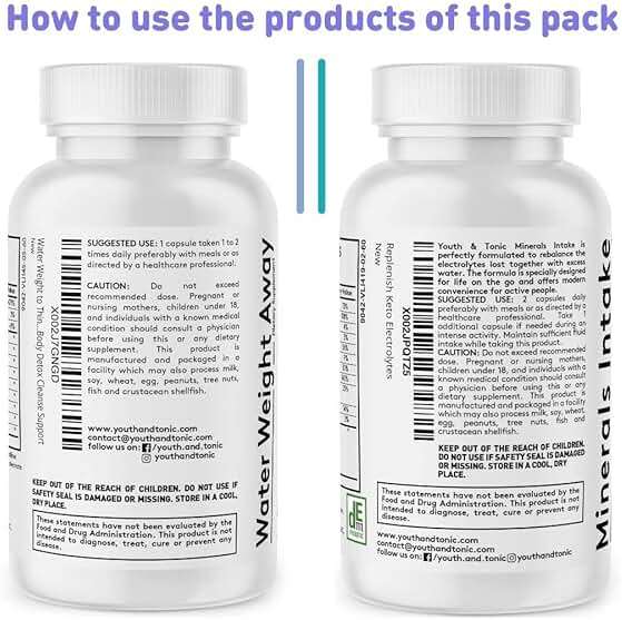 Youth & Tonic Water Pills for Water Retention – Flush & Shed Excess Fluids for Bloat Relief & Puffiness – Swelling Support for Legs & Feet – Diuretic 2 Pack with Electrolytes – 120 Capsules - Image 6