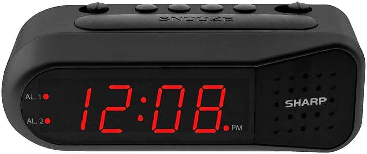 Sharp Easy-Set Digital Alarm Clock for Bedroom – Large Red LED Display, Ascending Loud Alarm for Heavy Sleepers, Dual Alarm Weekday/Weekend, Simple Operation, Snooze, Battery Backup - Image 1
